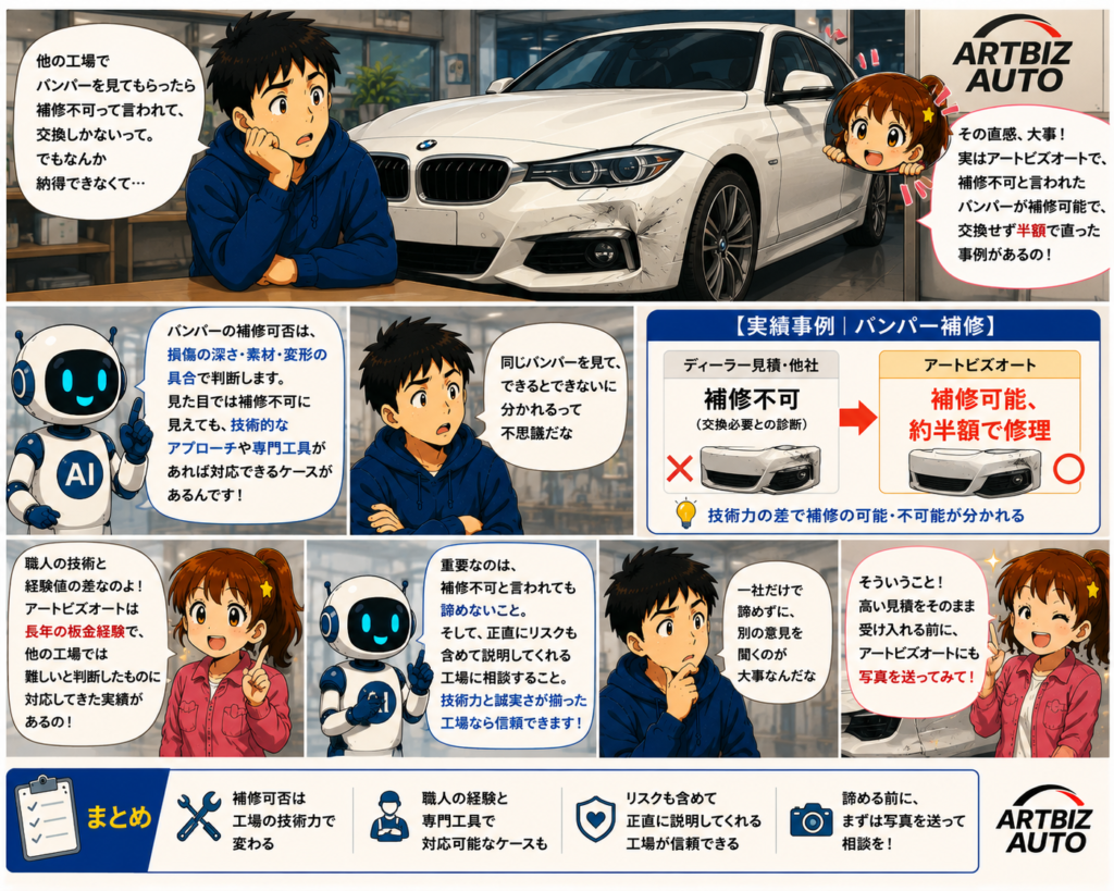 バンパー補修不可のはずが補修可能！診断の違いで生まれる費用差