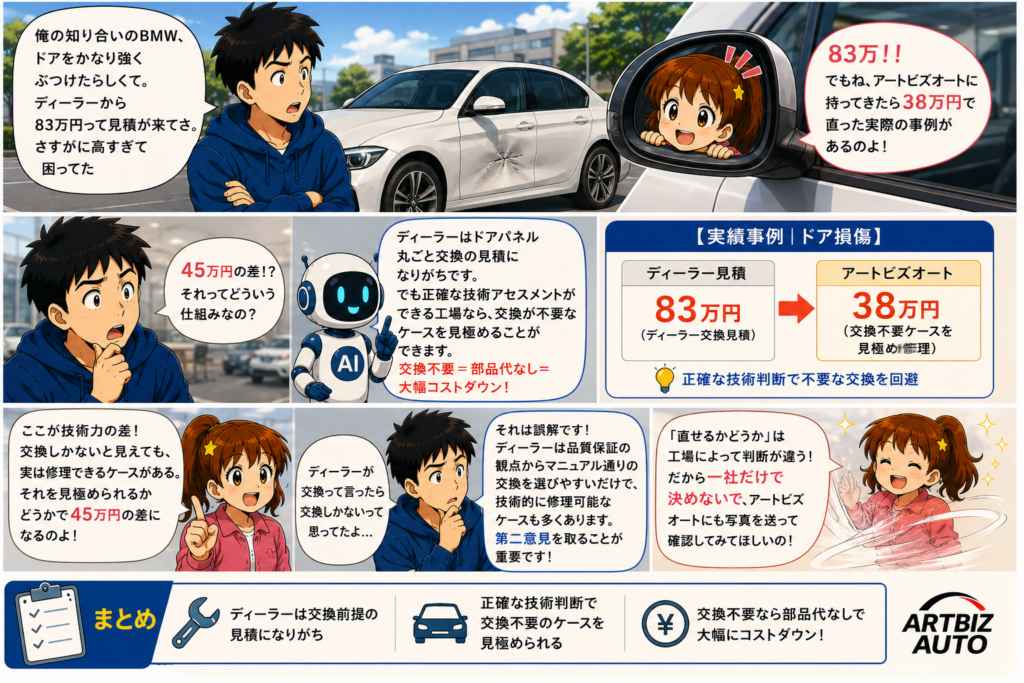 BMWドア交換83万円→修理38万円！交換不要ケースを見極める技術