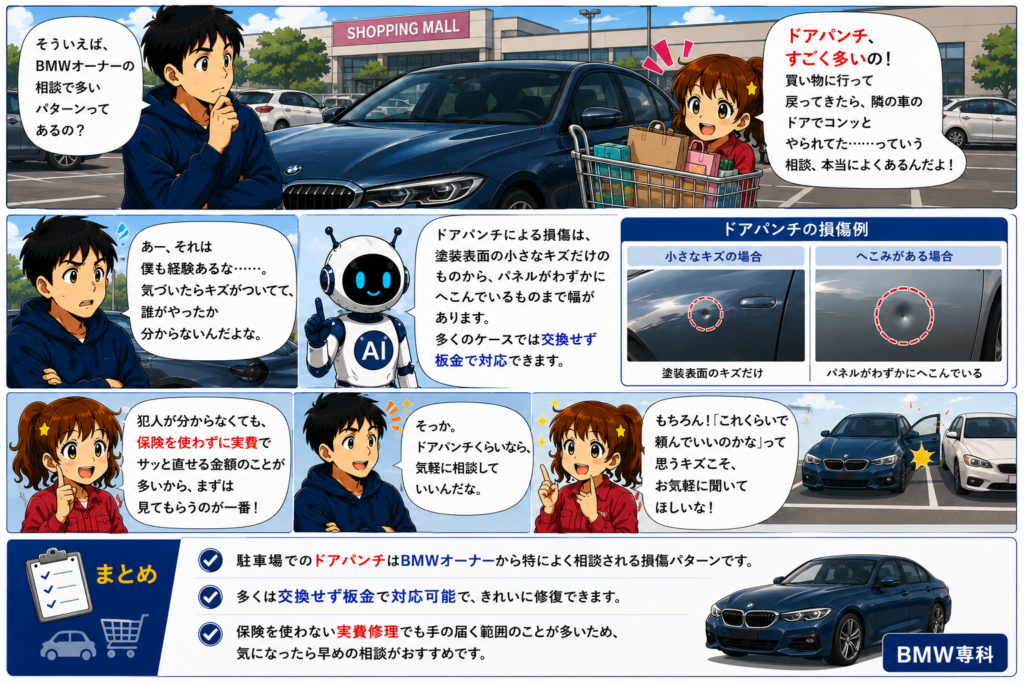 BMWオーナーの「あるある」キズ駐車場でのドアパンチ修理事例集