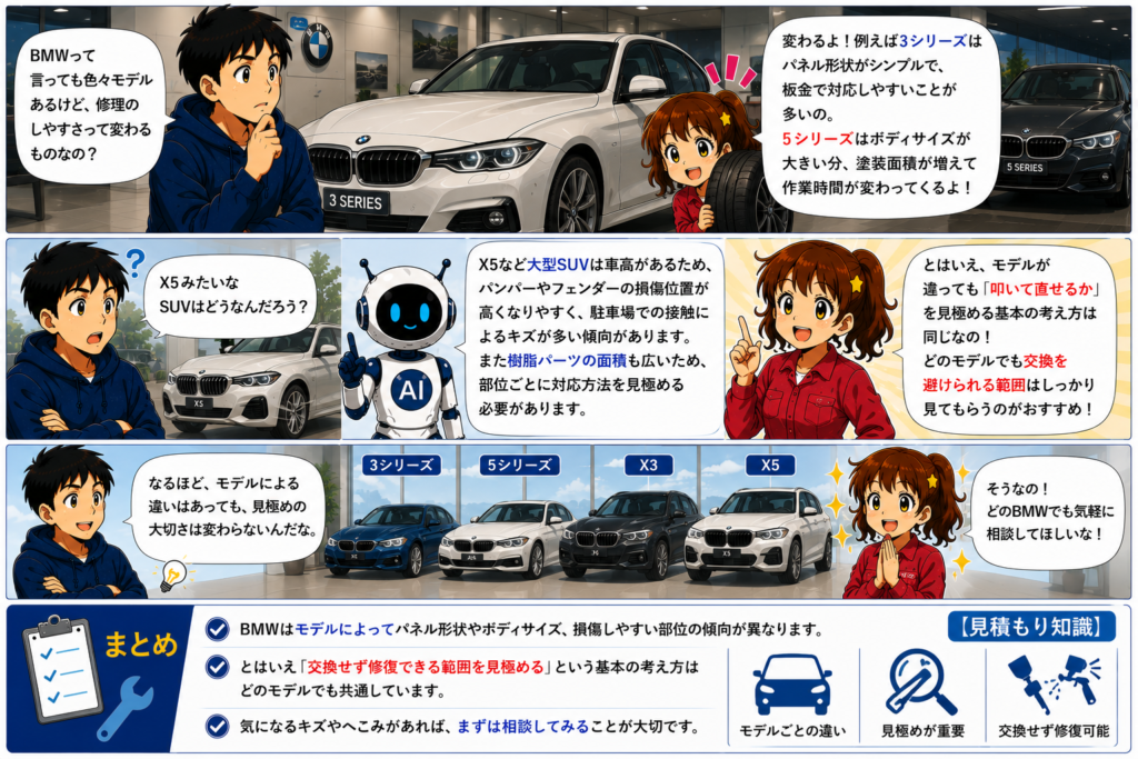 3シリーズ・5シリーズ・X5……モデル別に見る板金修理の違い