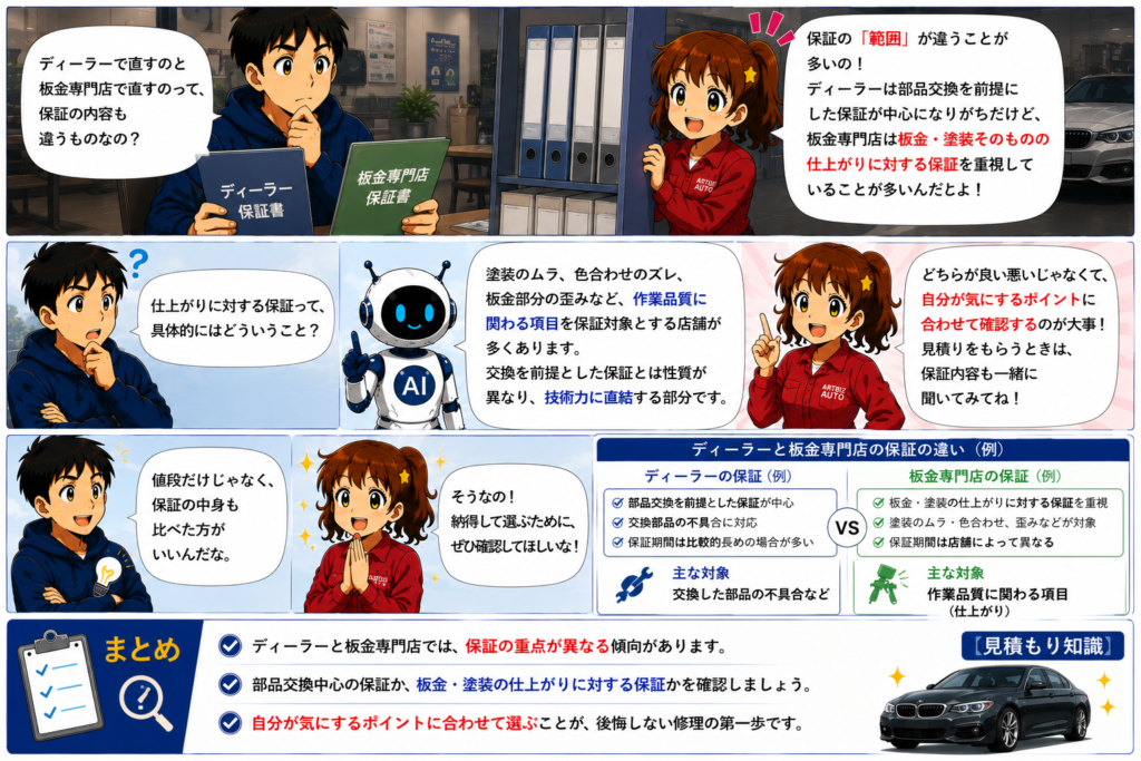 ディーラー修理とアートビズオートの保証何が違う？