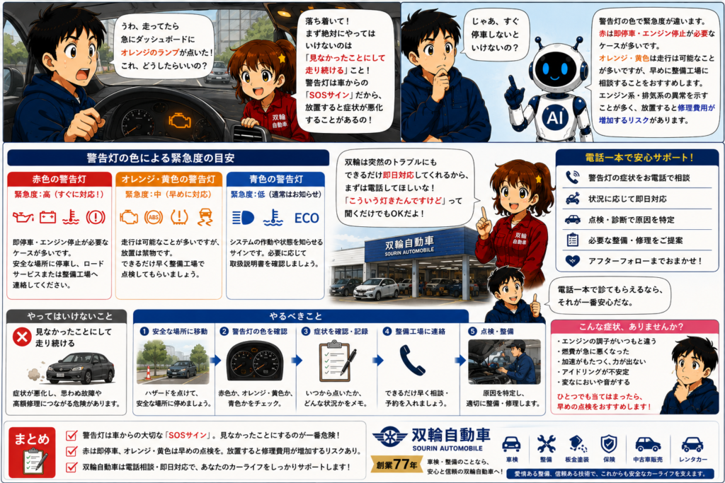 エンジン警告灯が点いた！やってはいけないことと正しい対処法