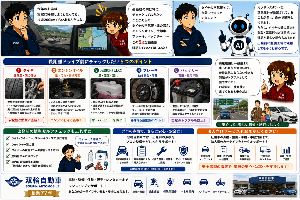 お盆の帰省・長距離ドライブ前に確認したい安全整備チェックリスト
