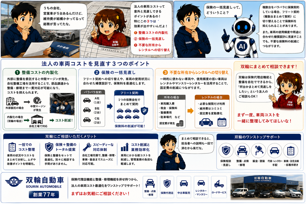 法人の車両コスト、本当に最適化されていますか？自動車税・保険・整備費を見直すヒント