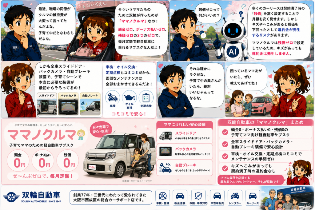 ママのカーライフをもっとラクに！ママノクルマ＆双輪サポートのご紹介