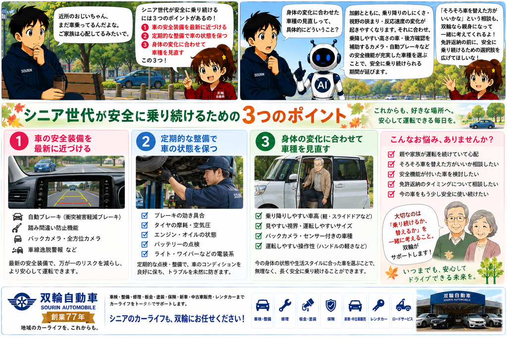 シニア世代のカーライフ安全に長く乗り続けるための3つのポイント